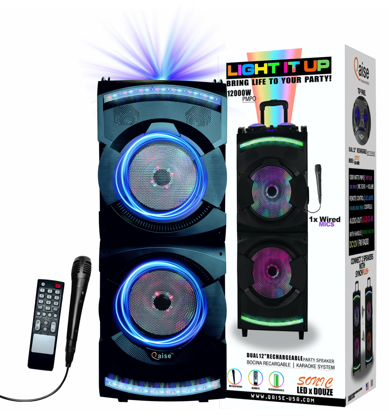 SonicLED-Douze Dual 12" Rechargeable karaoke Party Speaker with 12000Watts of hard hitting bass. PA System