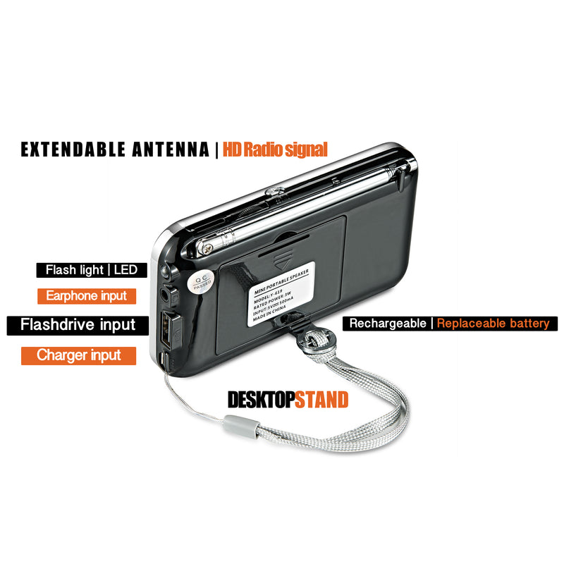 Mini portable Bluetooth AM/FM radio and mp3 player with Digital Screen. Small, slim Pocket Size long battery life
