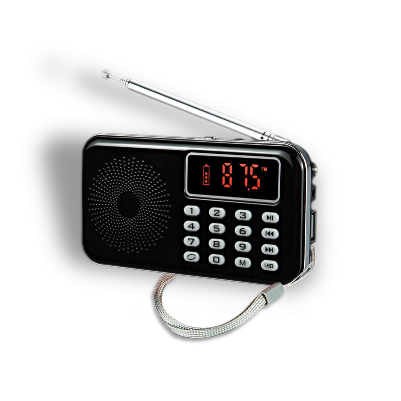 Mini portable Bluetooth AM/FM radio and mp3 player with Digital Screen. Small, slim Pocket Size long battery life
