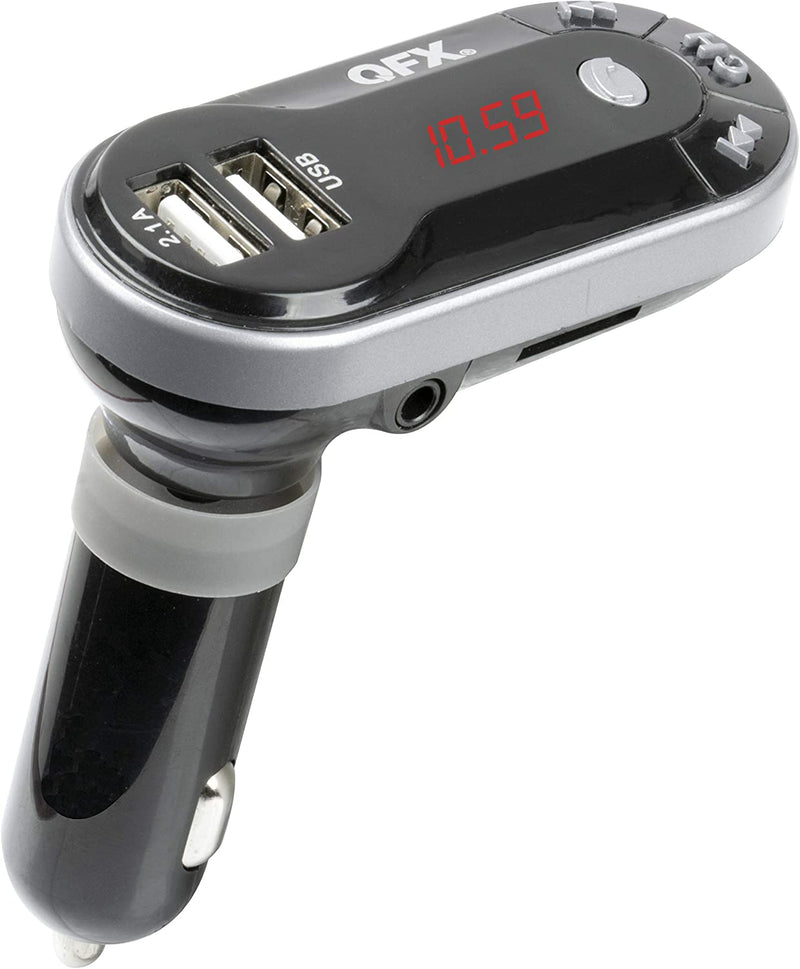 QFX FMT-8-GY Bluetooth Car FM Transmitter + 2.1A Dual USB Car Charger - Grey