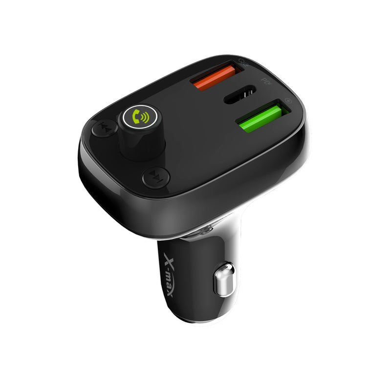 HD Bluetooth FM transmitter with 36W output power. USB-A and USB-C output