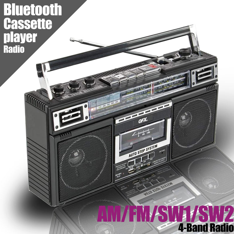 RetroBox- Bluetooth ReRun X Cassette Player Boombox with 4-Band Radio