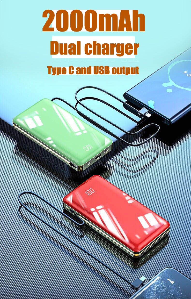 20000 mAh Power bank 5V 2A outputs with 2 charging cables