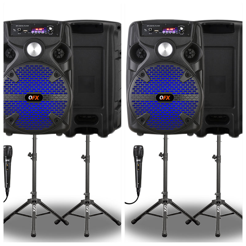 6000W Peak power Loud Portable bluetooth karaoke speaker with stand and microphone, dj lights and radio - 2 SET