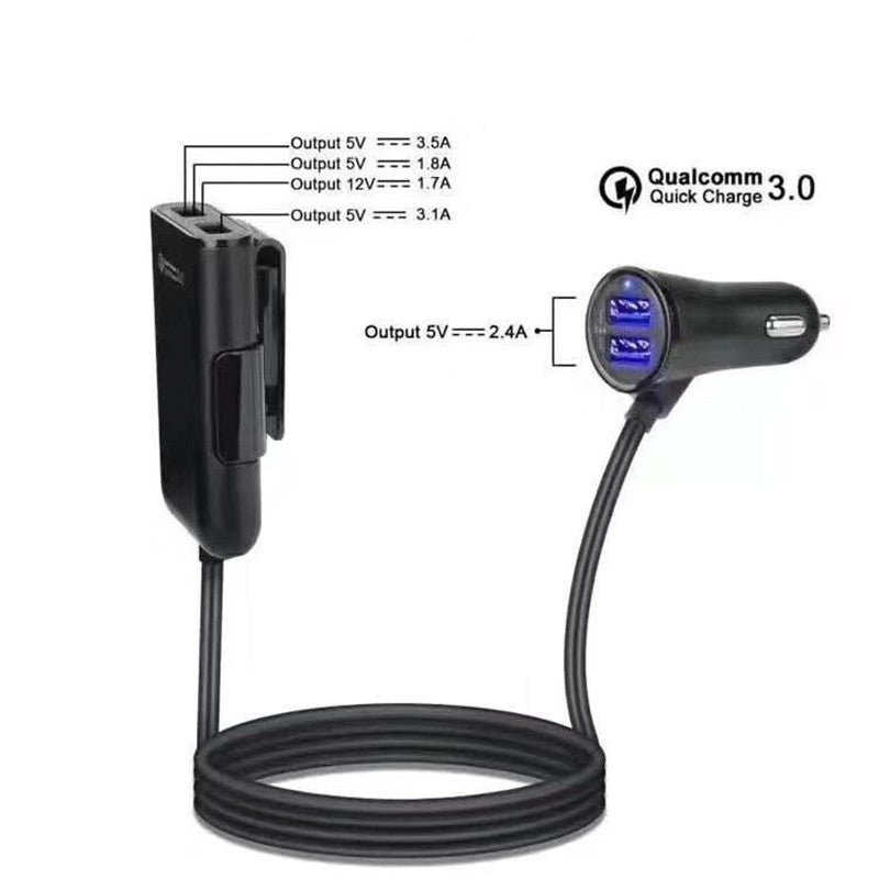 Quad USB QC car charger package 8A charger extension for passenger