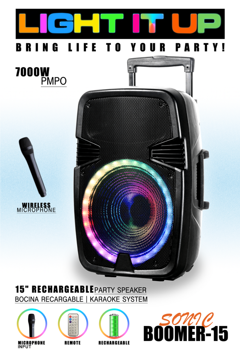 Rechargeable 7000W Peak power high power Bluetooth karaoke speaker with wireless microphon