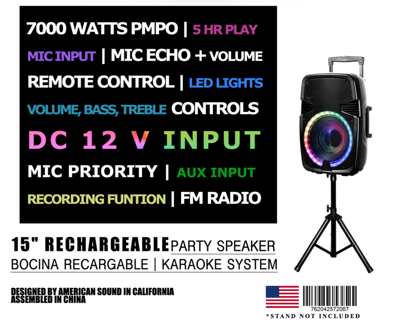 Rechargeable 7000W Peak power high power Bluetooth karaoke speaker with wireless microphon